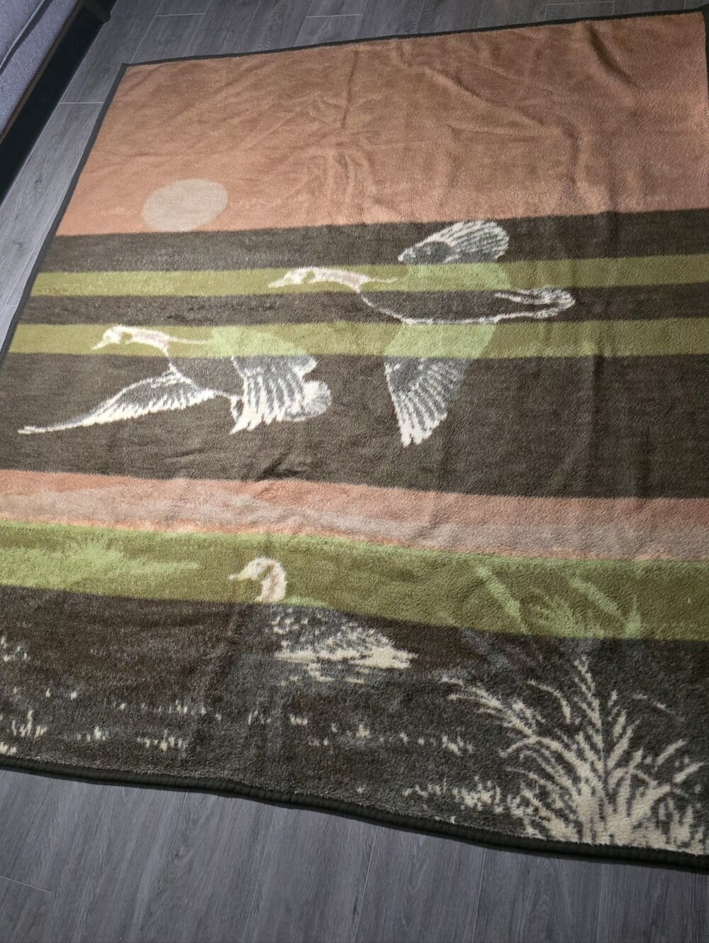 Vintage 1980's Ibena Canada Geese Malard Duck Migration 68 X 84 Sunset Birds - Picture 2 of 10